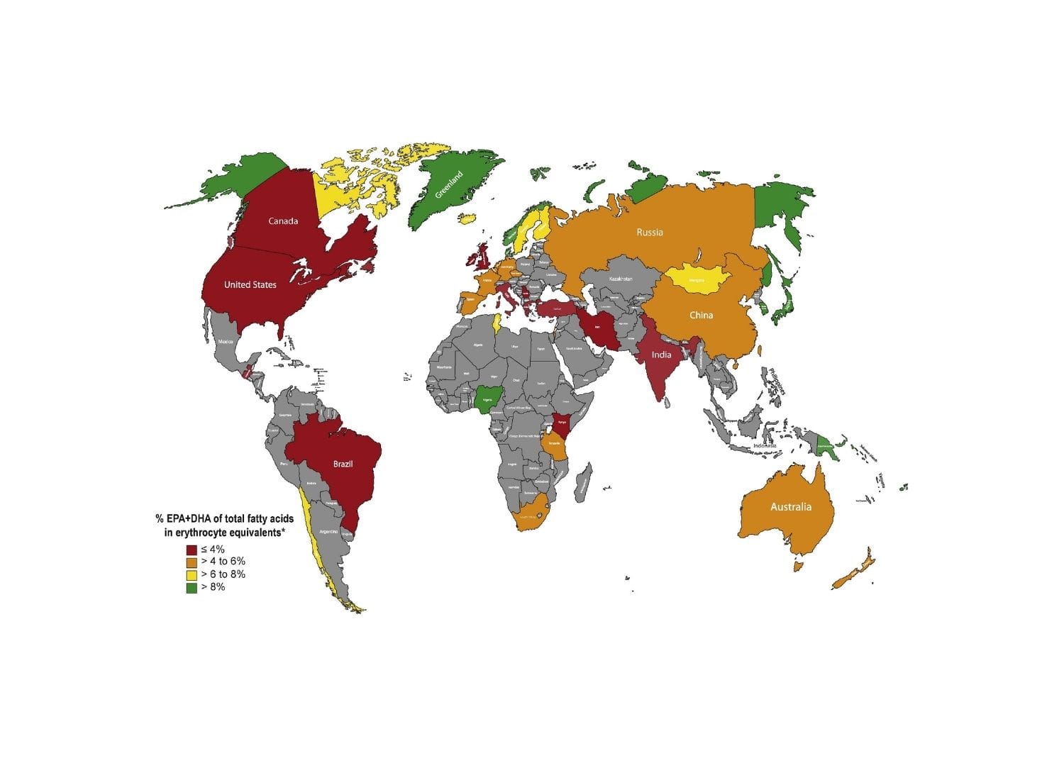 Overzicht omega 3 waarden wereldwijd - omega 3 index
